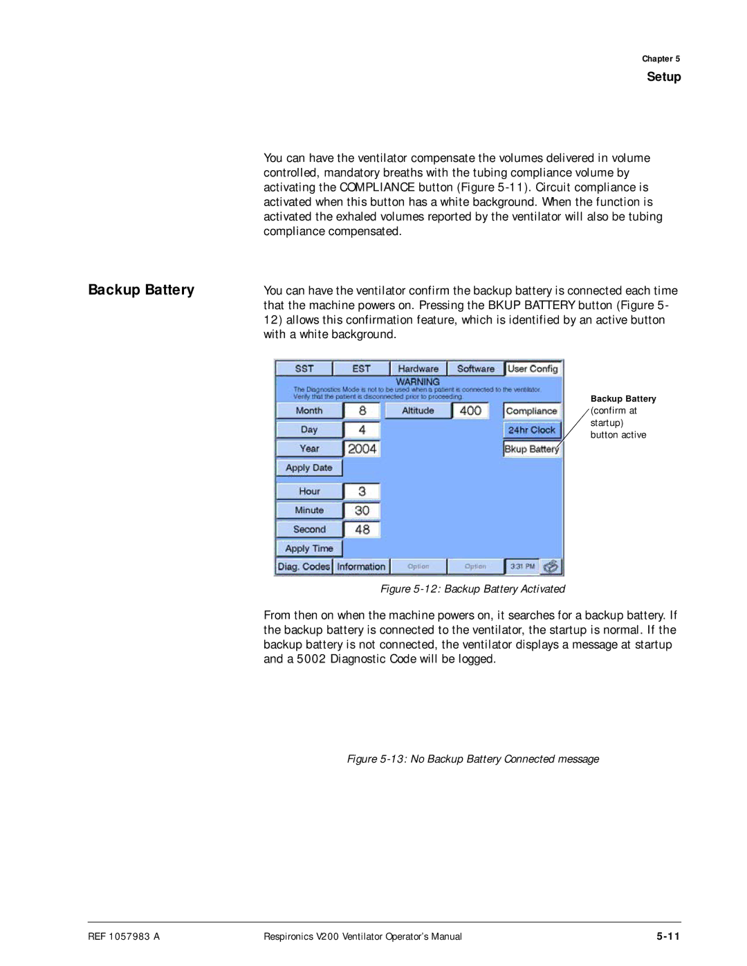 Philips V200 manual Backup Battery Activated 