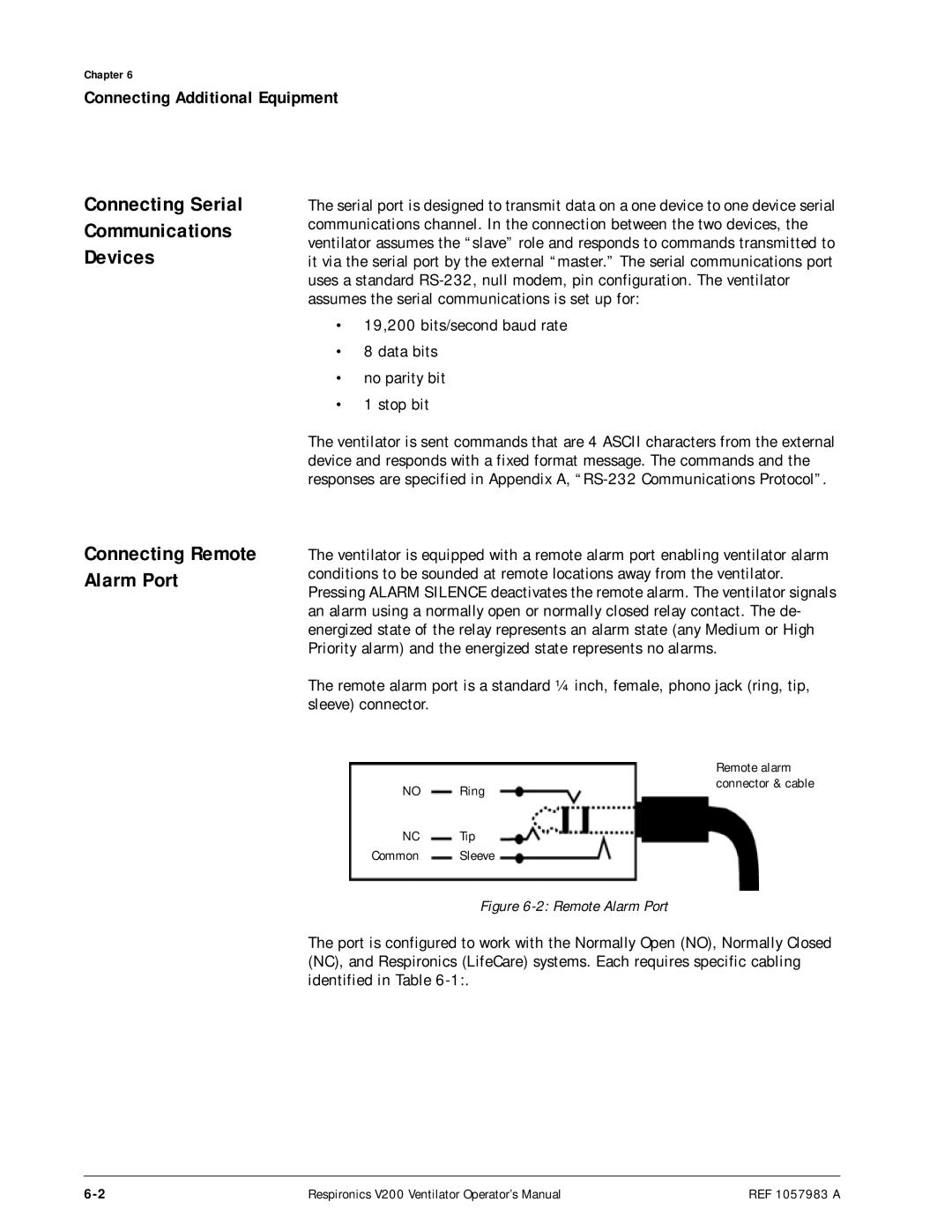 Philips V200 manual Connecting Serial Communications Devices, Connecting Remote Alarm Port 