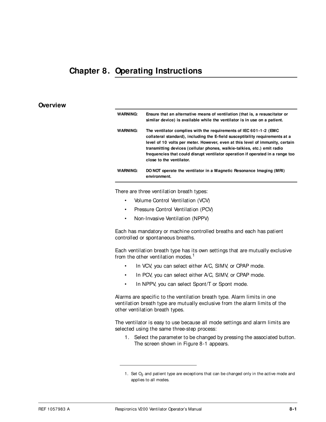 Philips V200 manual Operating Instructions, Overview, Close to the ventilator, Environment 