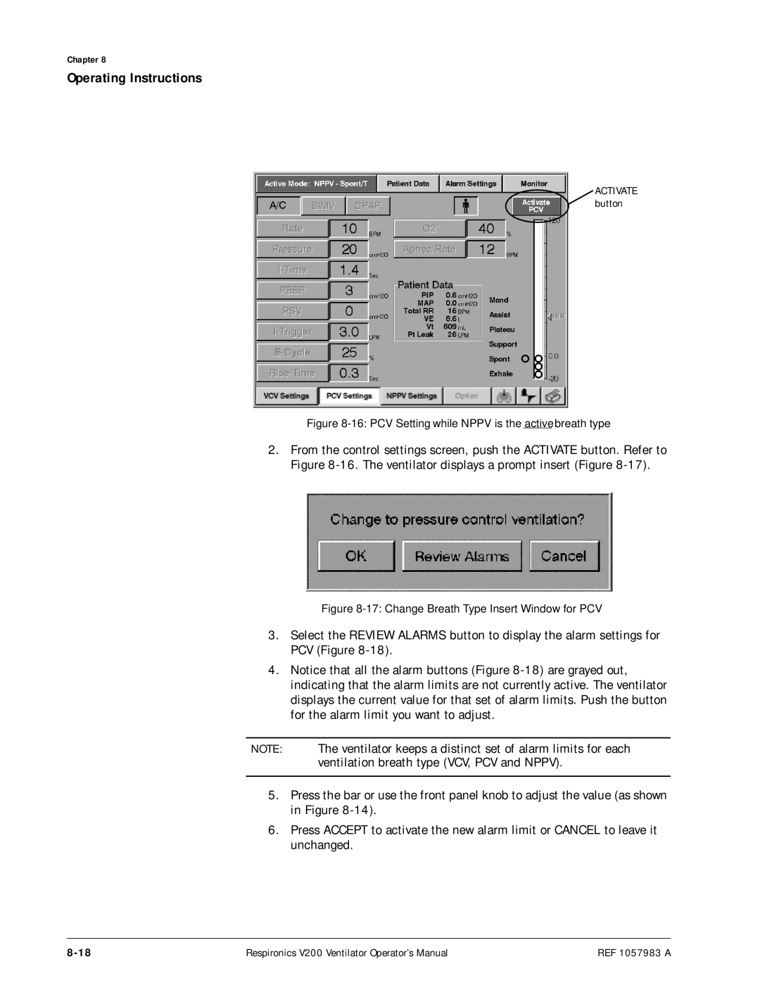 Philips V200 manual PCV Setting while Nppv is the active breath type 