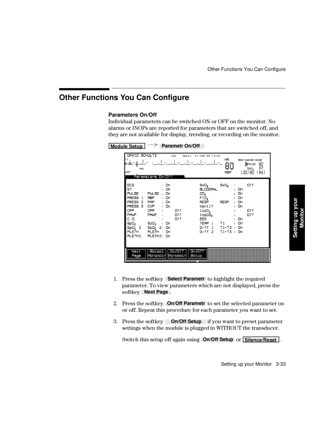 Philips V24CT Other Functions You Can Configure, Parameters On/Off, Switch this setup off again using On/Off Setup or 