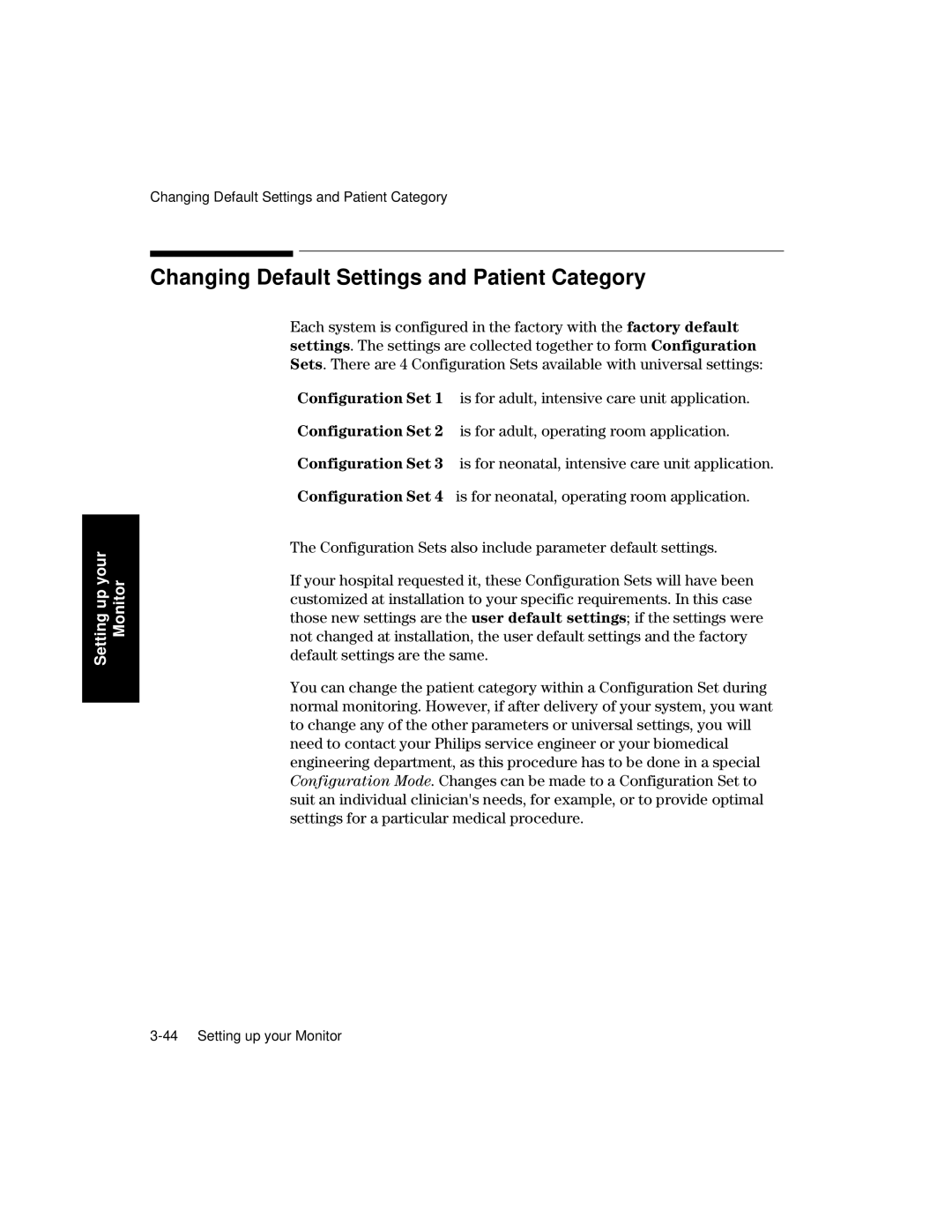 Philips V26CT, V24CT manual Changing Default Settings and Patient Category 