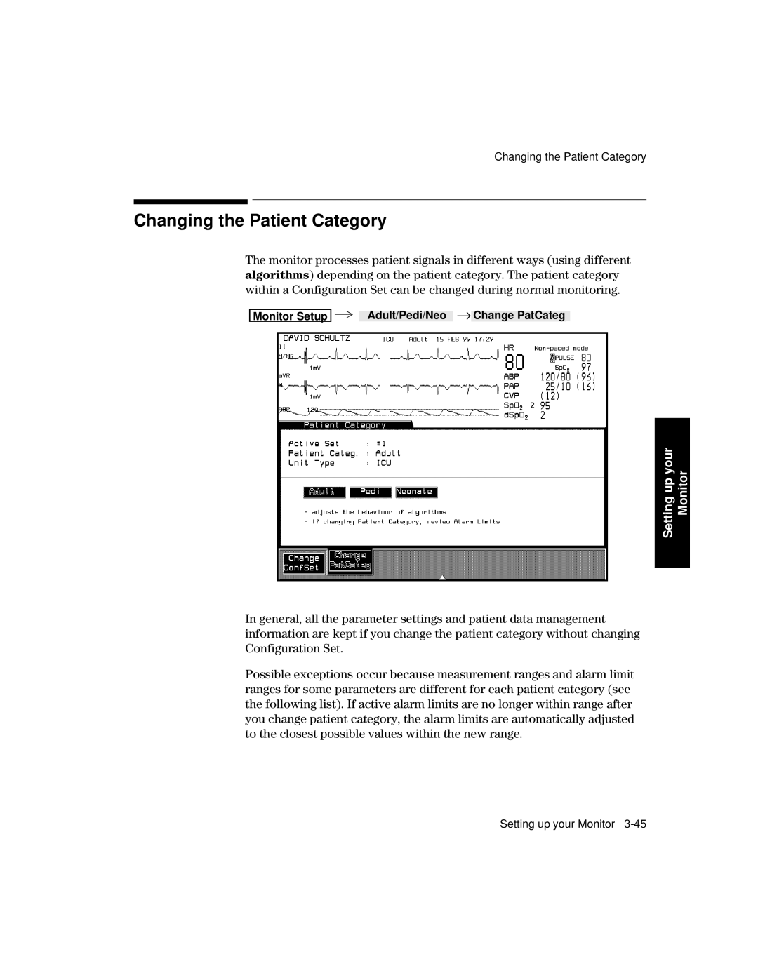 Philips V24CT, V26CT manual Changing the Patient Category 