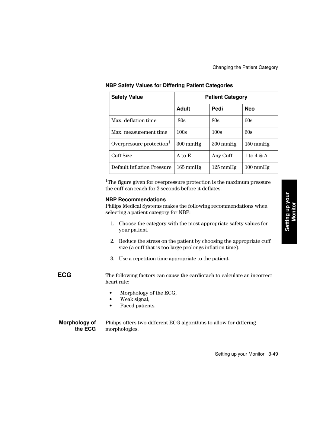 Philips V24CT, V26CT manual NBP Recommendations, Morphology, Ecg 