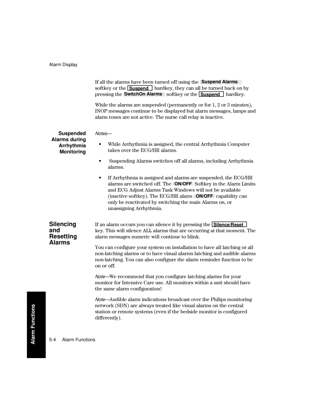 Philips V26CT, V24CT manual Silencing and Resetting Alarms, Suspended Alarms during Arrhythmia Monitoring 