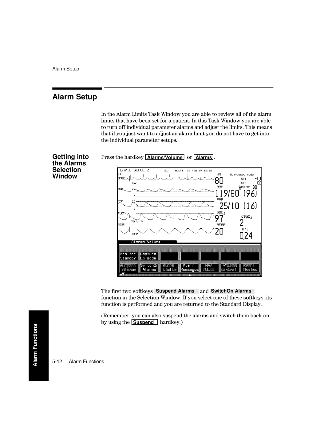 Philips V26CT, V24CT manual Alarm Setup, Alarms Selection Window 