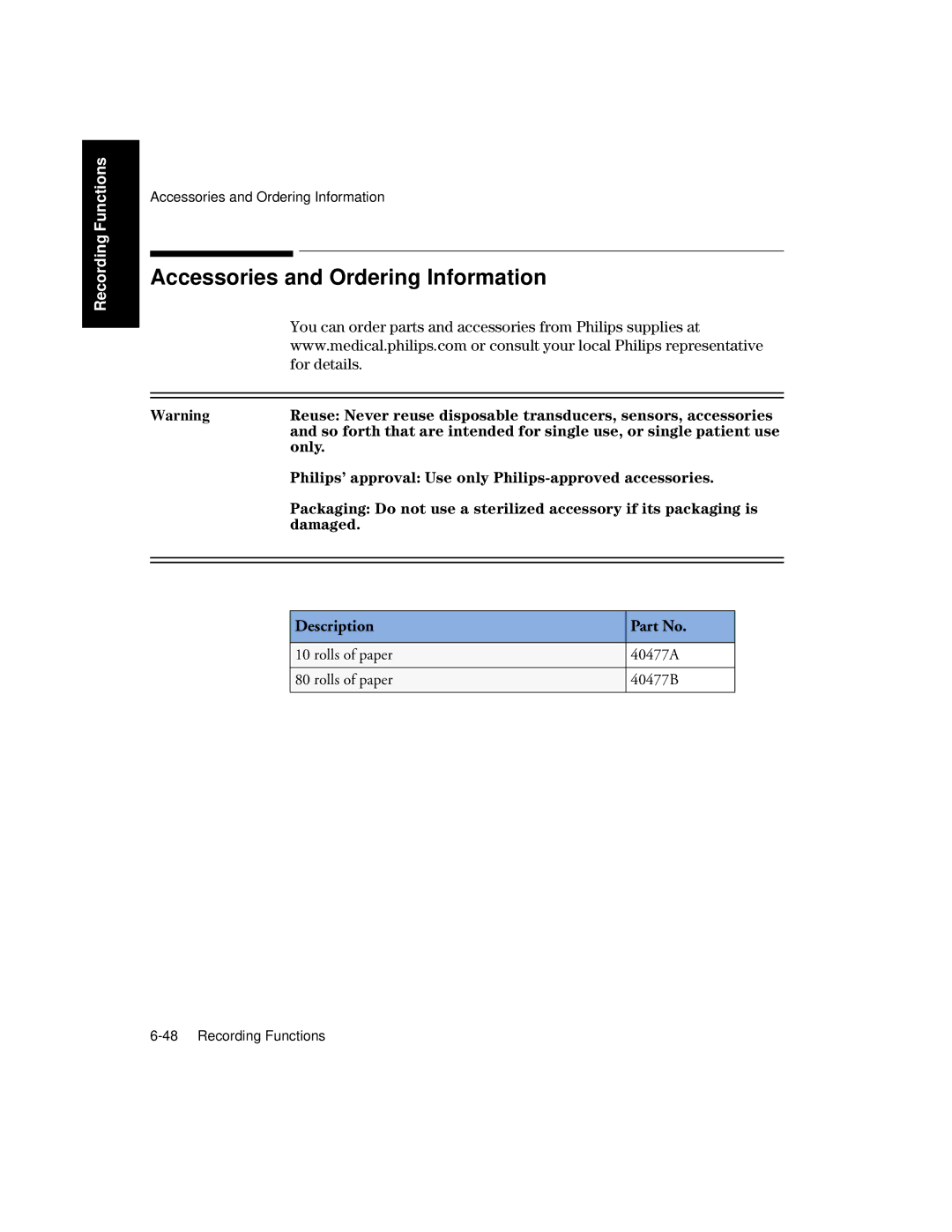 Philips V26CT Accessories and Ordering Information, For details, Philips’ approval Use only Philips-approved accessories 