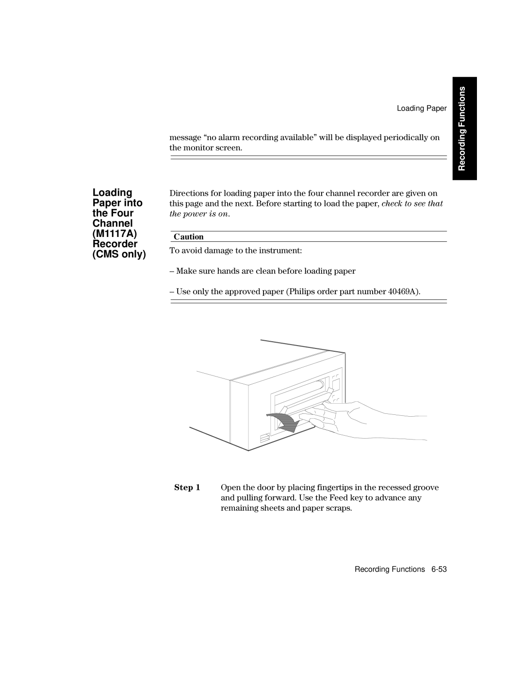 Philips V24CT, V26CT manual Loading Paper into the Four Channel M1117A Recorder CMS only 