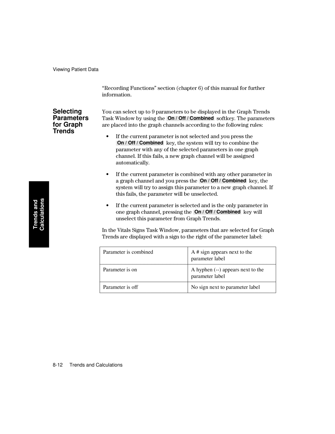 Philips V26CT, V24CT manual Selecting, Parameters, For Graph, Trends 