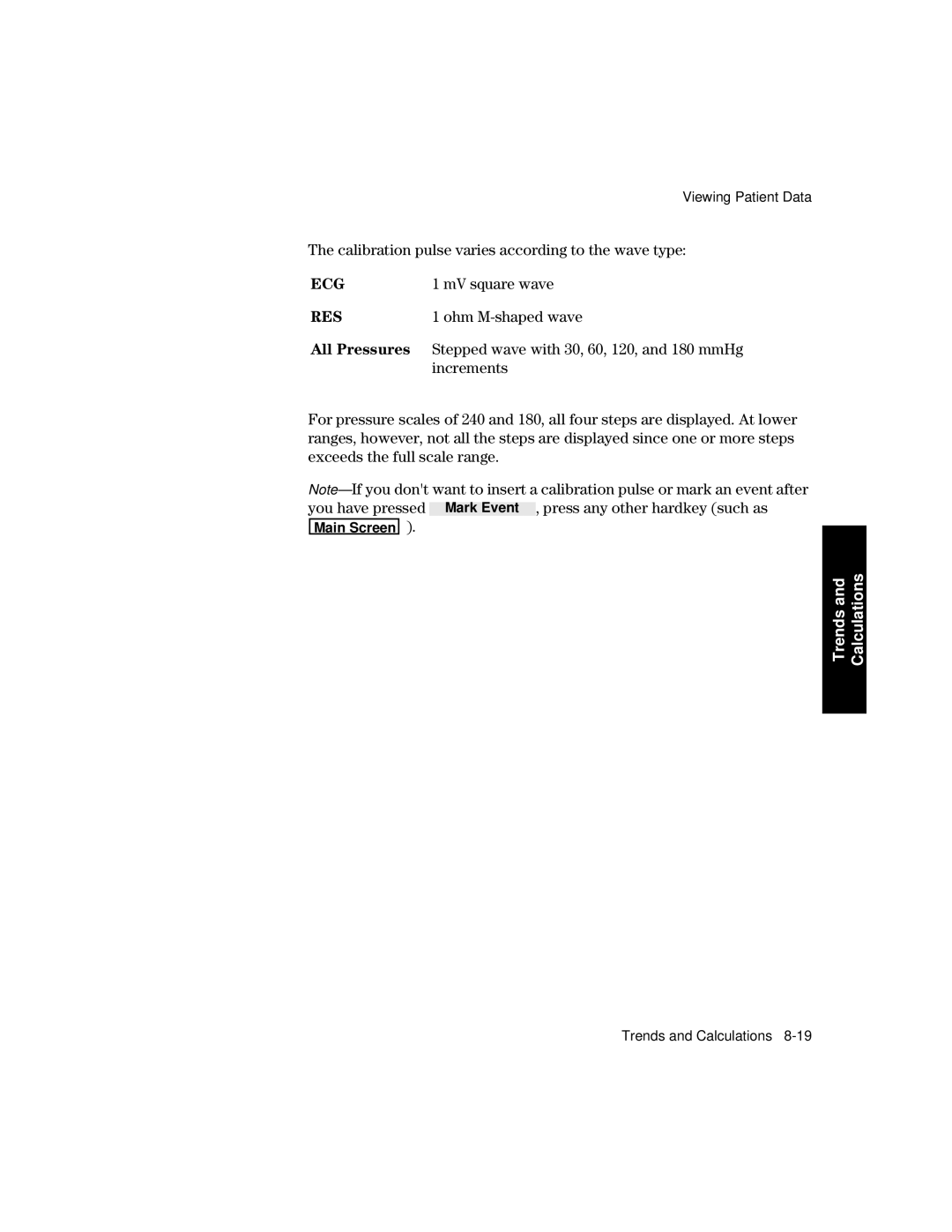 Philips V24CT, V26CT Calibration pulse varies according to the wave type, MV square wave, Ohm M-shaped wave, All Pressures 