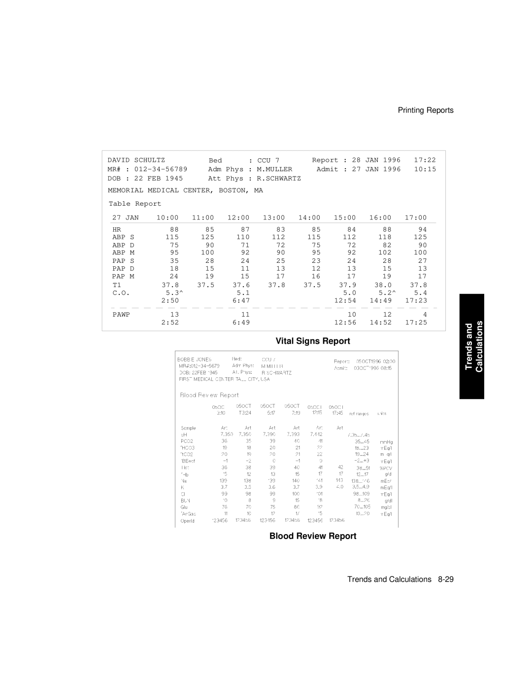 Philips V24CT, V26CT manual Vital Signs Report Blood Review Report, David Schultz 