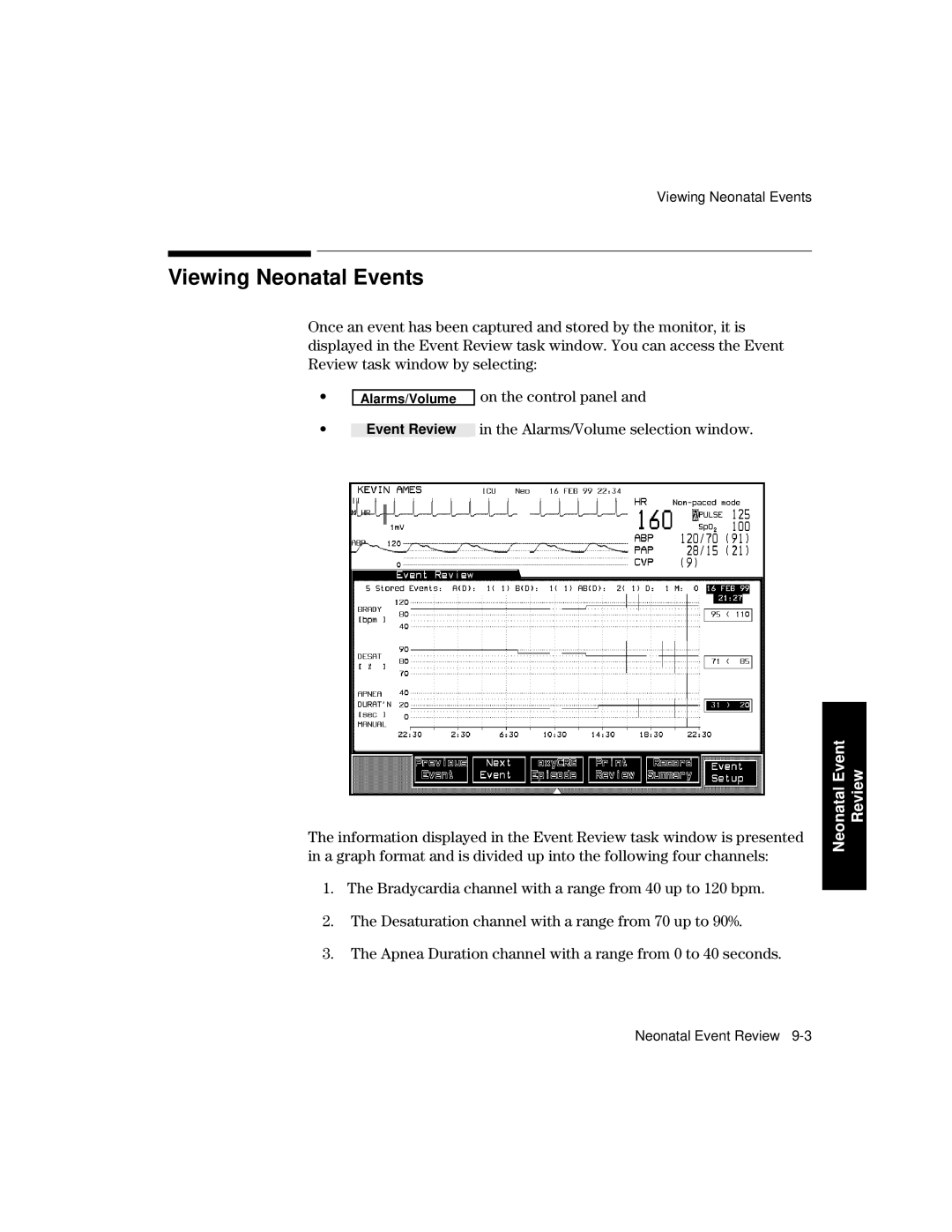 Philips V24CT, V26CT manual Viewing Neonatal Events 