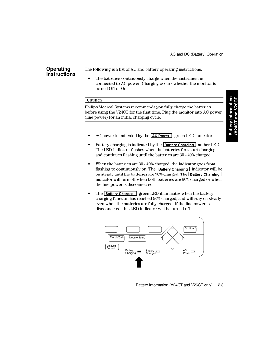 Philips V24CT, V26CT manual Operating Instructions, Line power for an initial charging cycle, Amber LED 