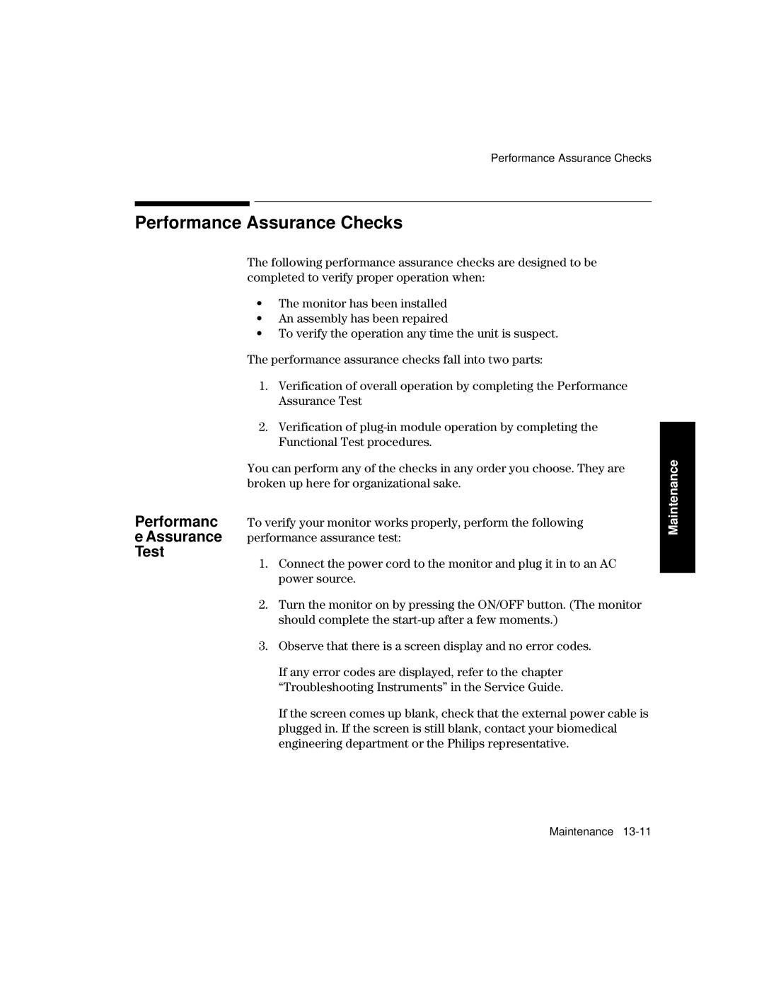 Philips V24CT, V26CT manual Performance Assurance Checks 