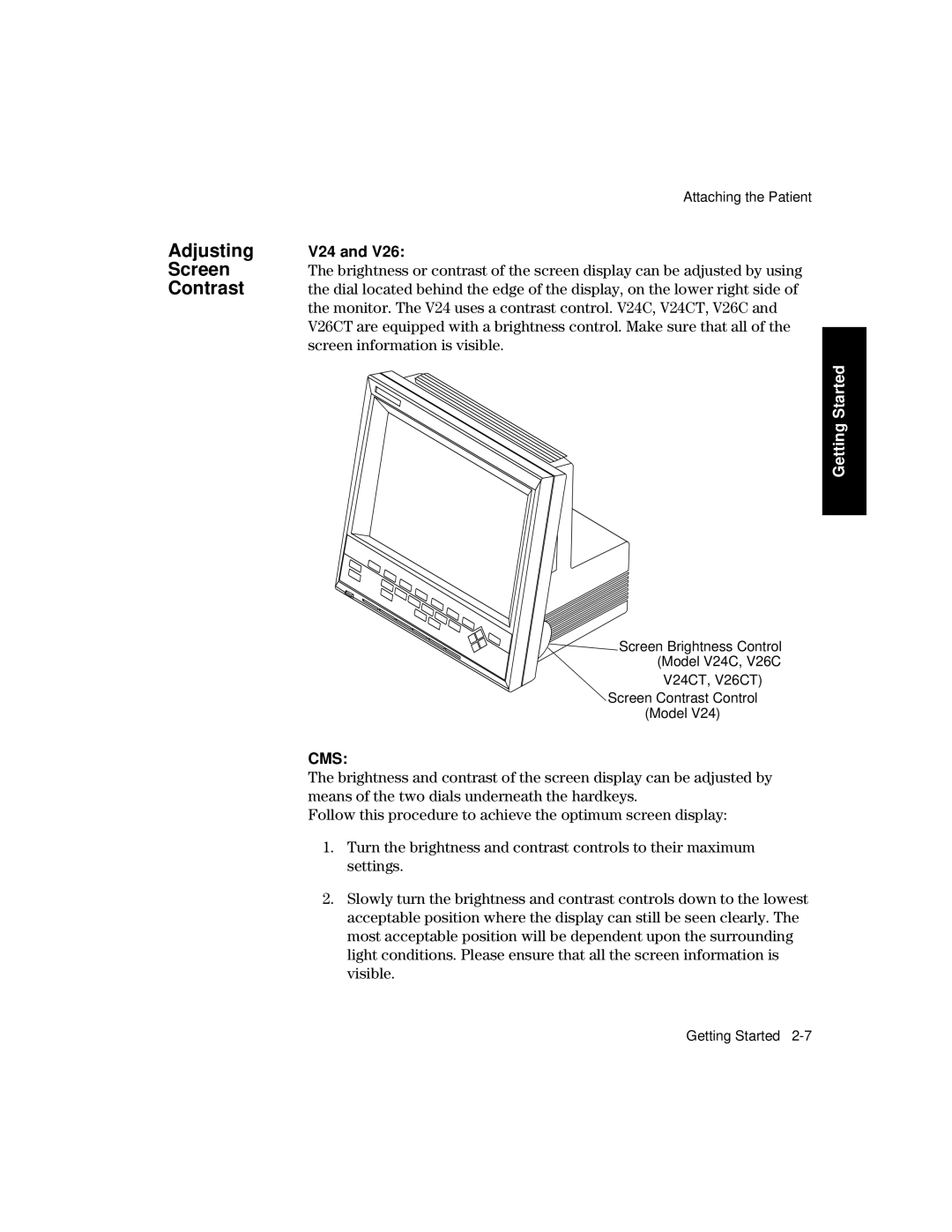 Philips V24CT, V26CT manual Adjusting, Screen, Contrast 