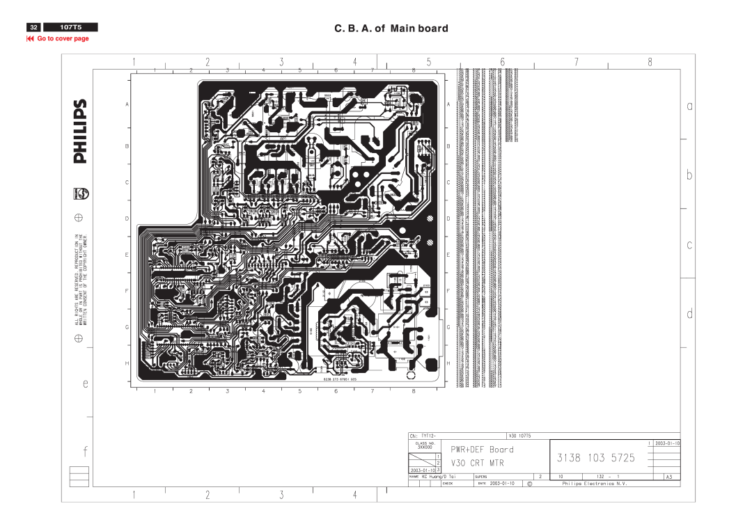 Philips V30 manual C. B. A. of Main board, 107T5, Go to cover page 