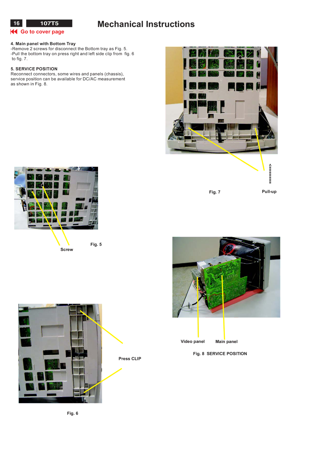 Philips V30 manual Main panel with Bottom Tray, Screw Video panel Main panel 