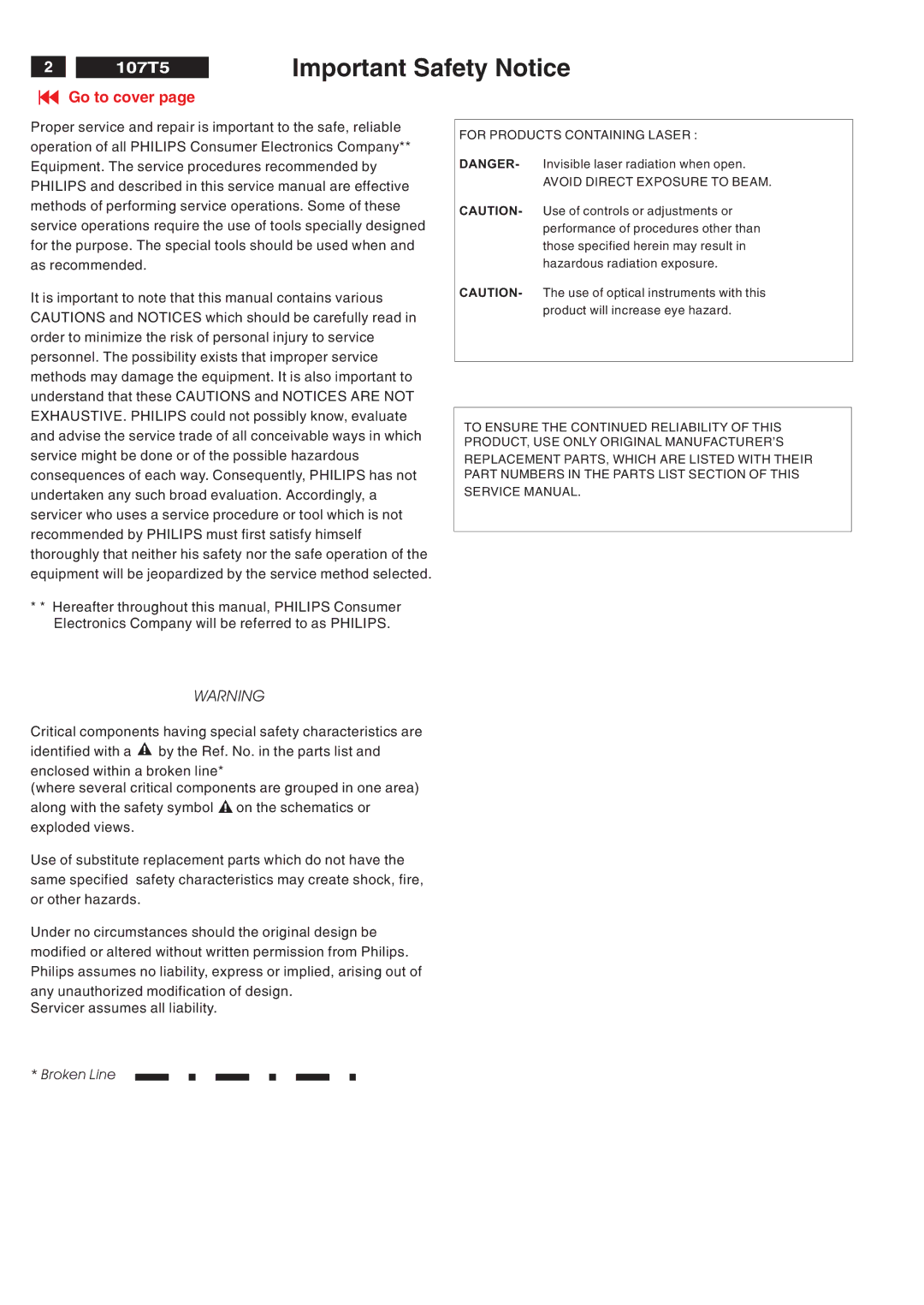 Philips V30 manual Important Safety Notice 