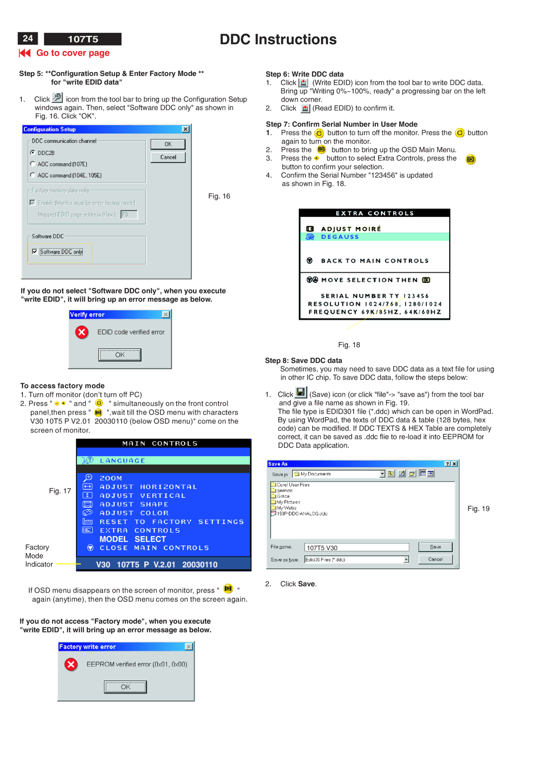 Philips V30 manual Write DDC data, Confirm Serial Number in User Mode, Save DDC data 