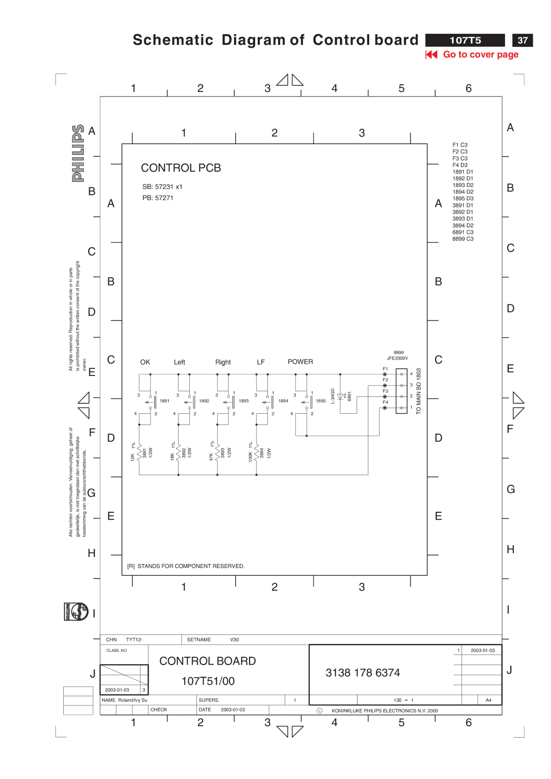 Philips V30 manual Schematic Diagram of Control board, Control PCB 