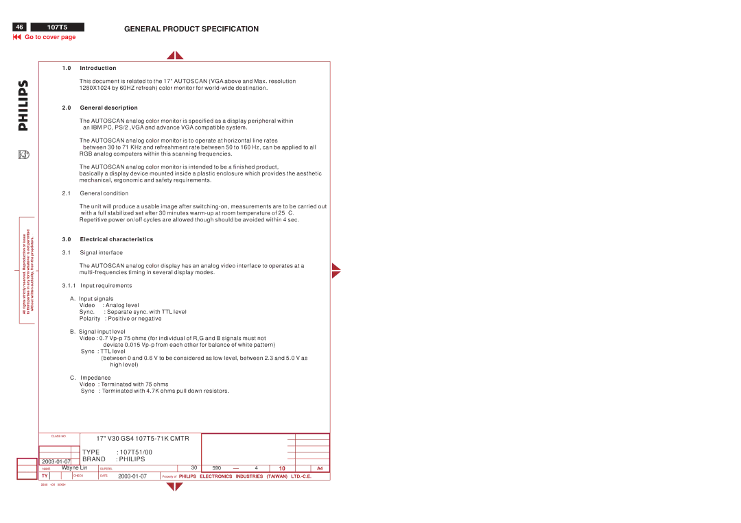 Philips V30 manual Introduction, General description, Electrical characteristics 