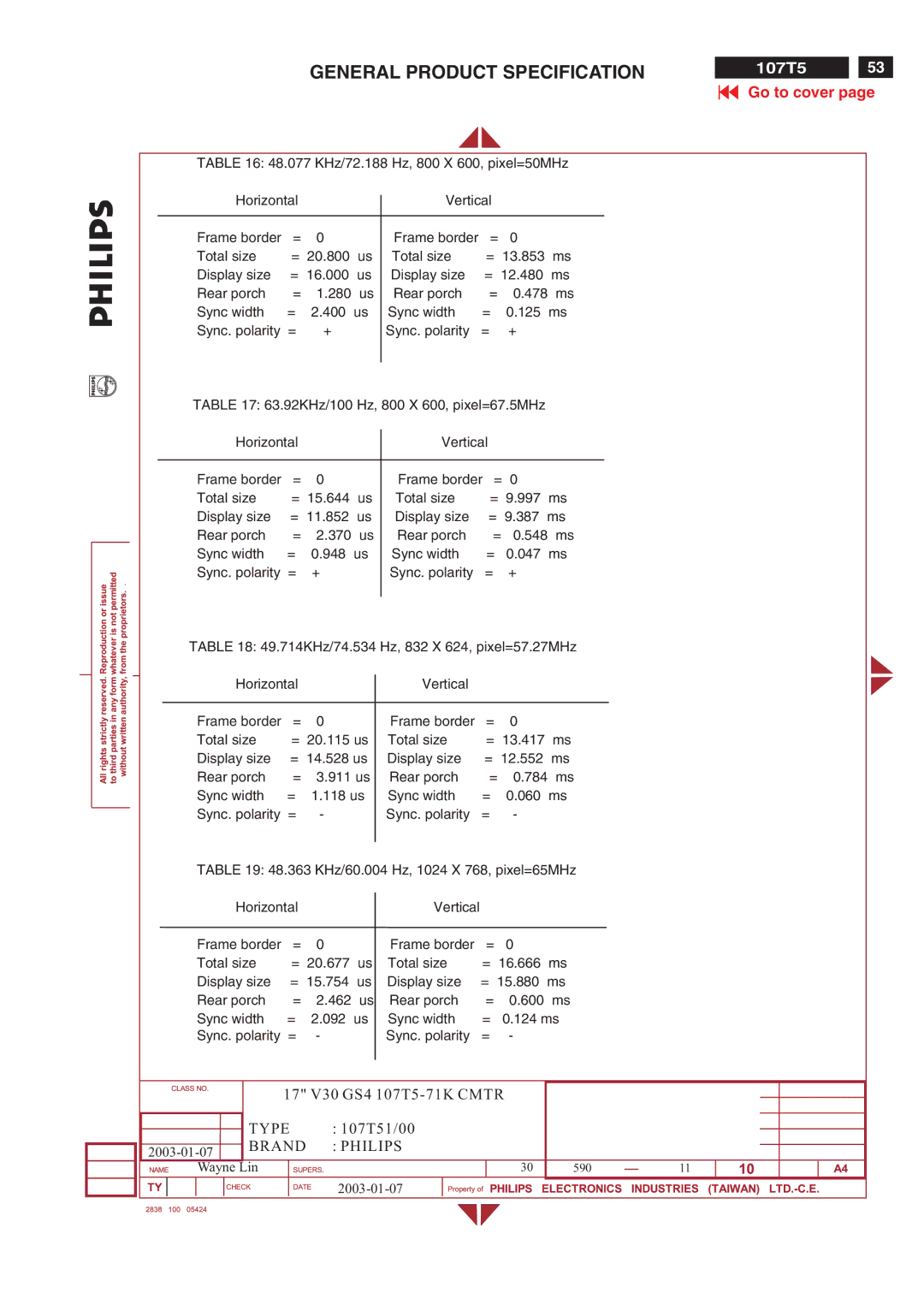 Philips V30 manual Total size 13.853 Display size, Total size 13.417 Display size 