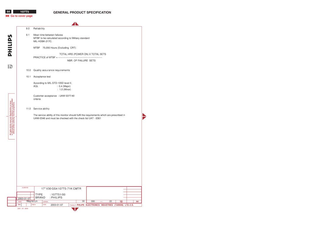 Philips V30 manual Practice of Mtbf =, NBR. of Failure Sets 