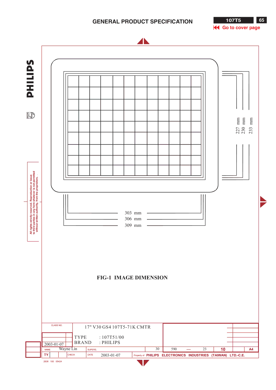 Philips V30 manual FIG-1 Image Dimension 