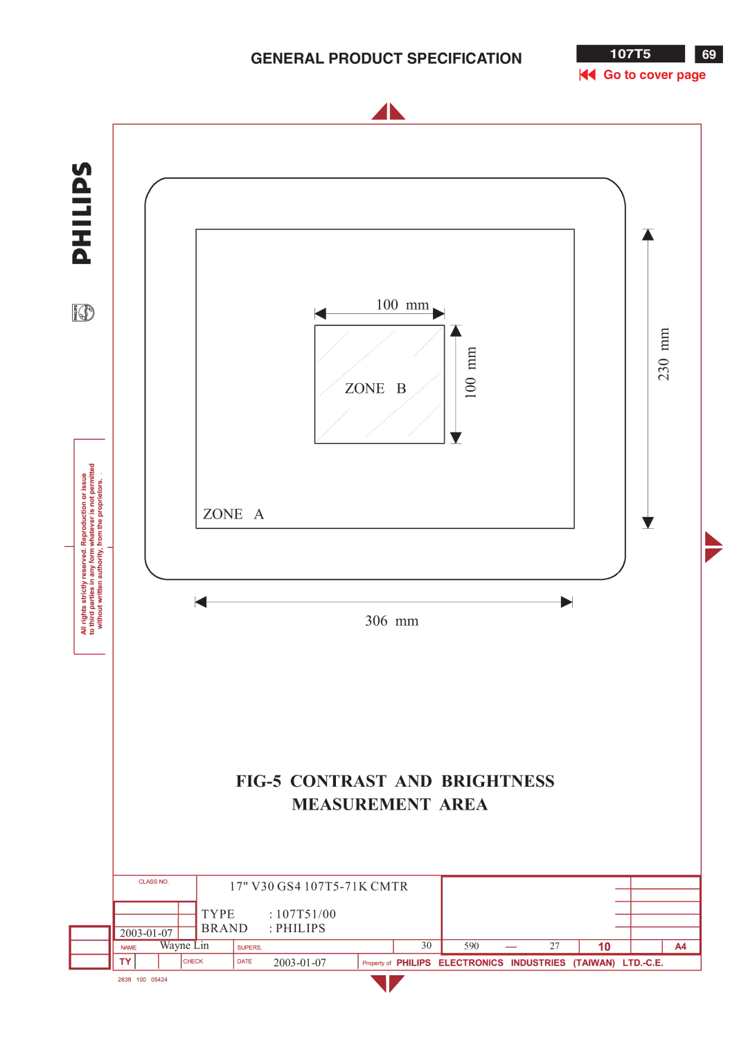 Philips V30 manual FIG-5 Contrast and Brightness Measurement Area 