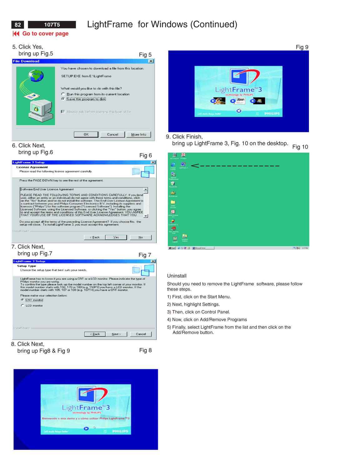 Philips V30 manual LightFrame for Windows, Uninstall 