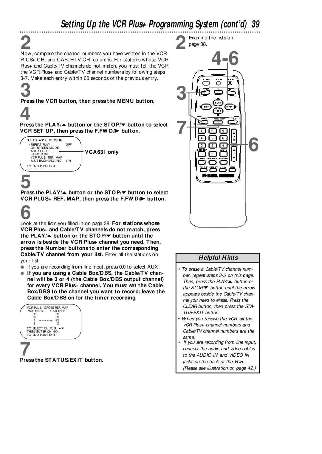 Philips VCA431AT, VCA631AT owner manual Setting Up the VCR Plus+ Programming System cont’d, Examine the lists on 