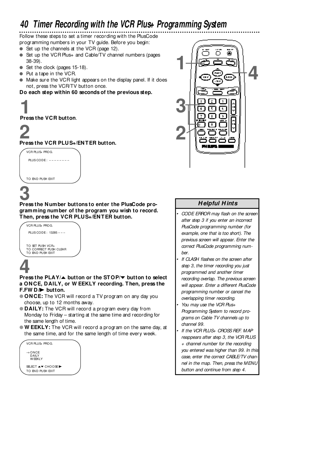 Philips VCA631AT, VCA431AT owner manual Timer Recording with the VCR Plus+ Programming System 