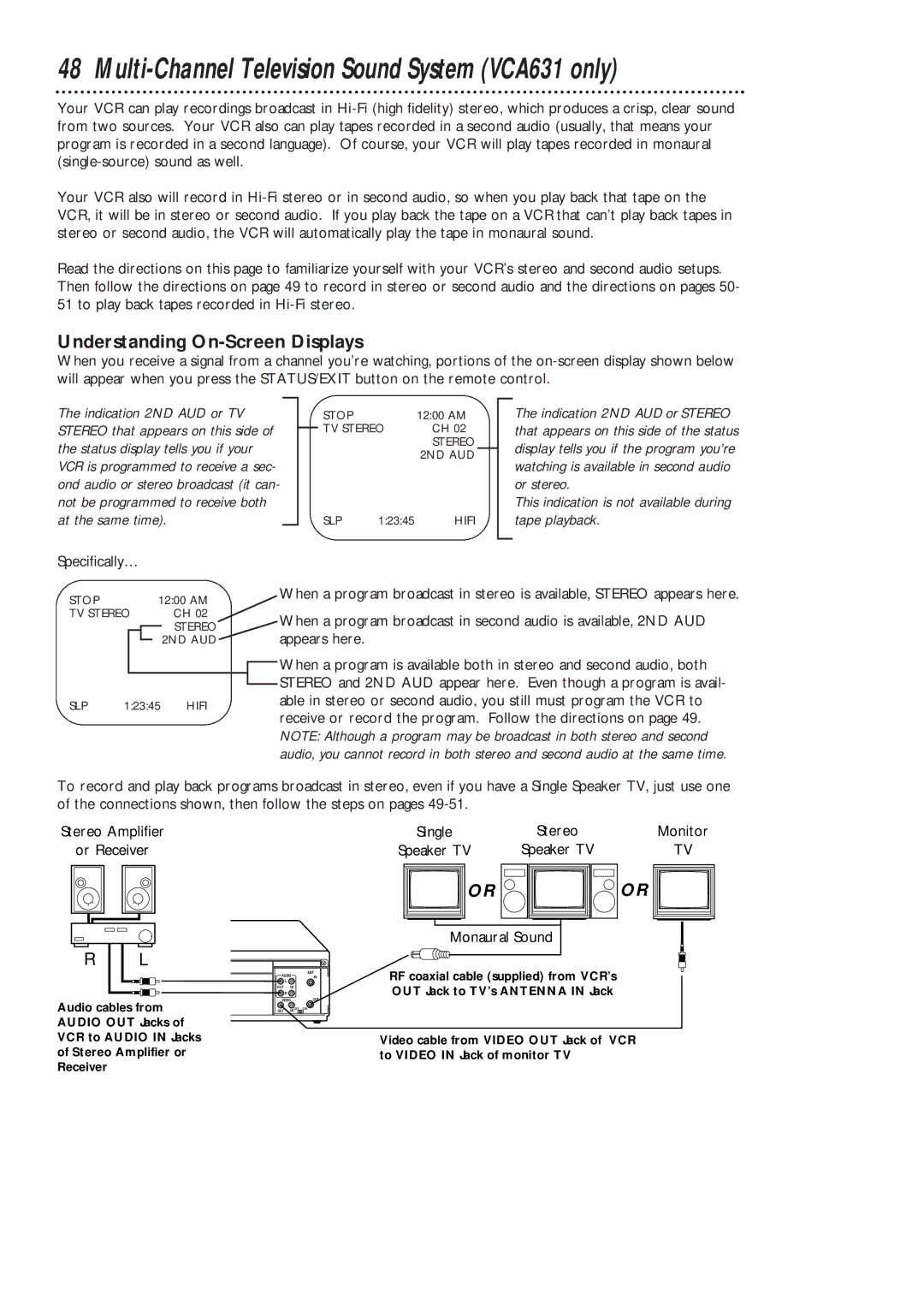 Philips VCA631AT Multi-Channel Television Sound System VCA631 only, Understanding On-Screen Displays, Specifically… 