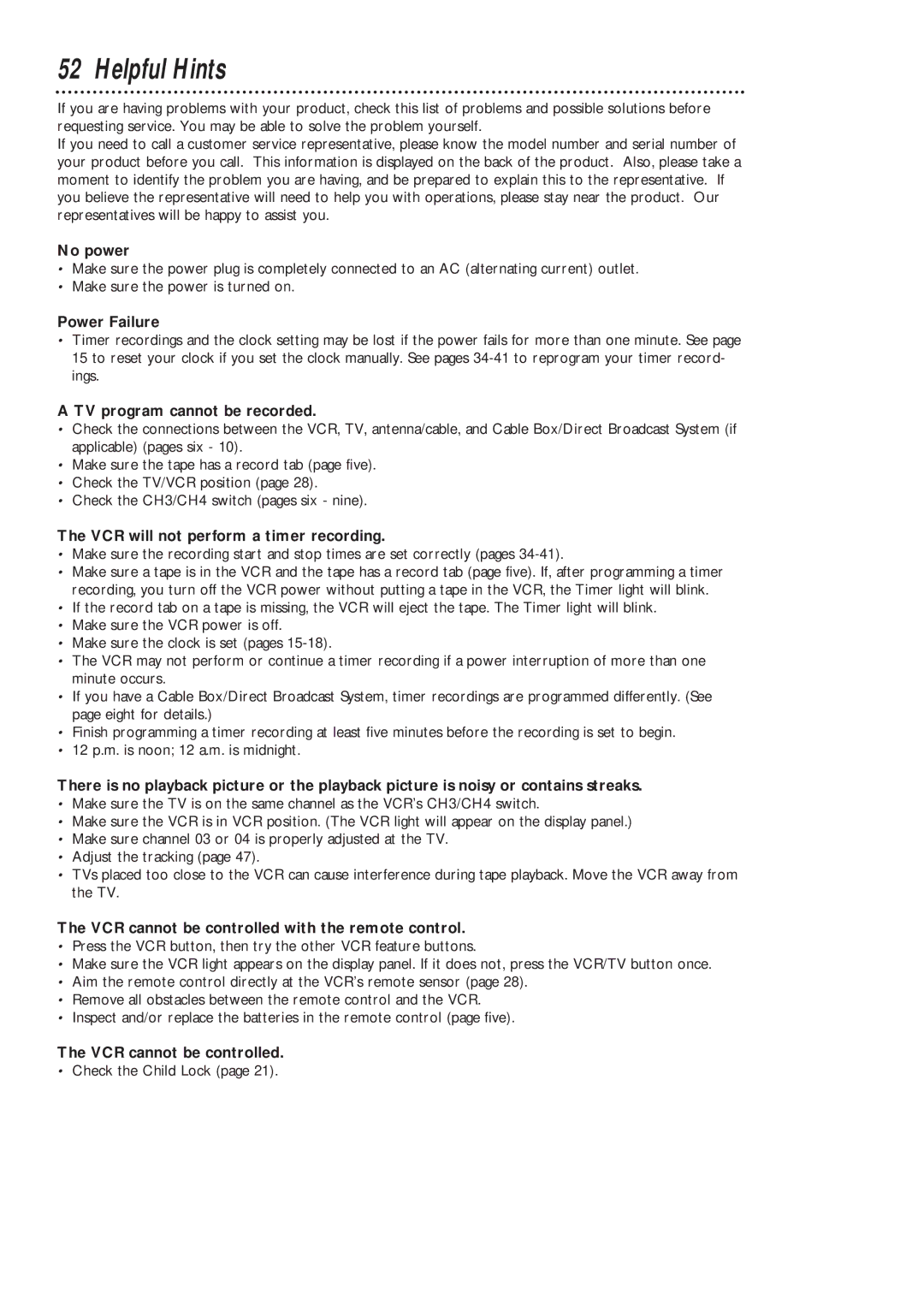 Philips VCA631AT, VCA431AT owner manual Helpful Hints 