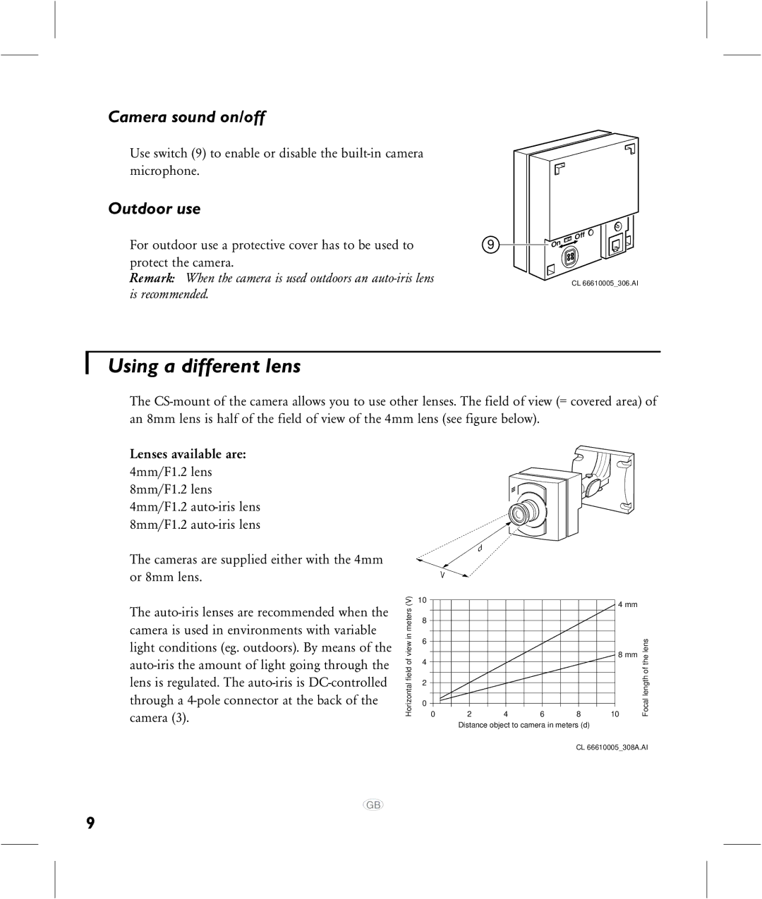 Philips VCM7177 manual Using a different lens, Camera sound on/off, Outdoor use 