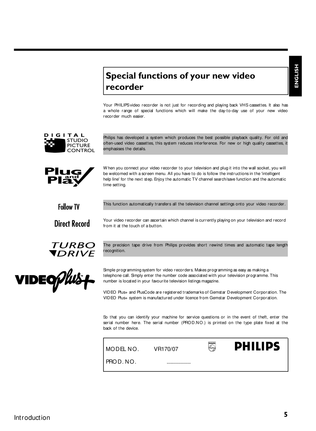 Philips VCR VR 170/07 manual Special functions of your new video recorder 