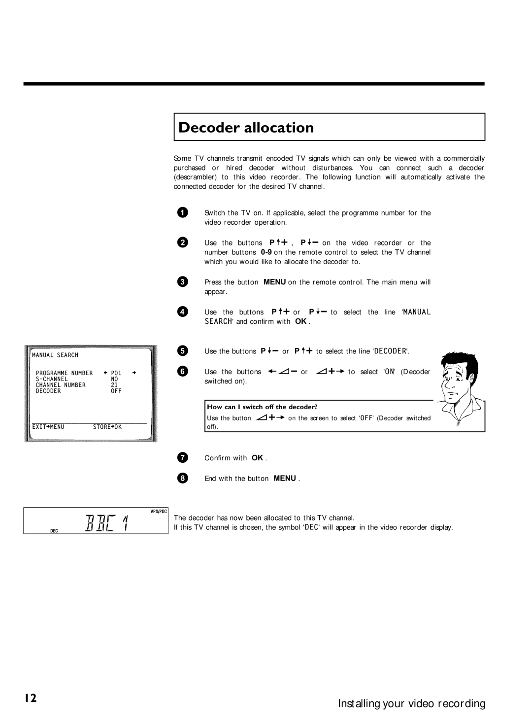 Philips VCR VR 170/07 manual Decoder allocation 