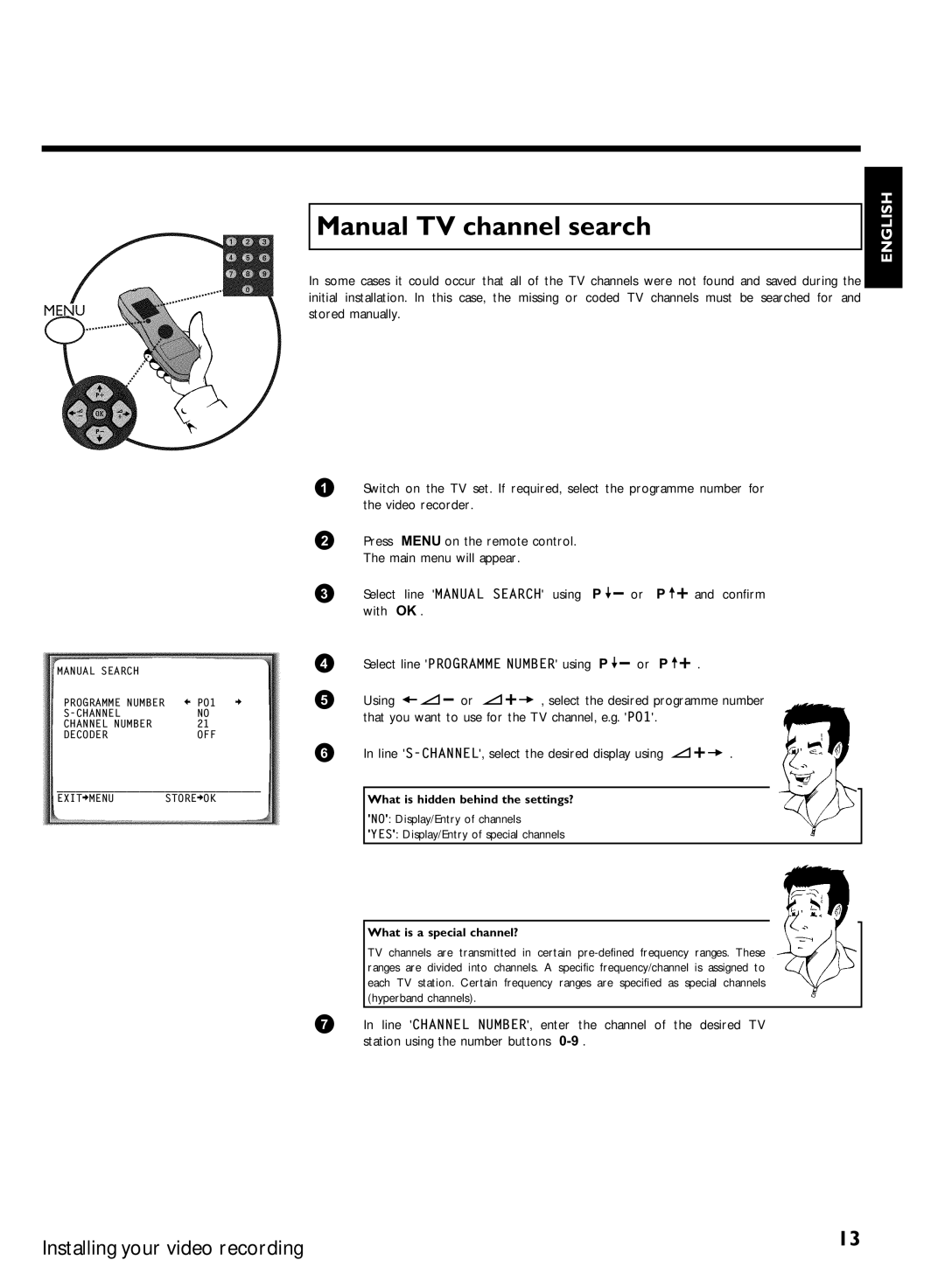 Philips VCR VR 170/07 manual Manual TV channel search, Line Manual Search using Confirm With, What is a special channel? 