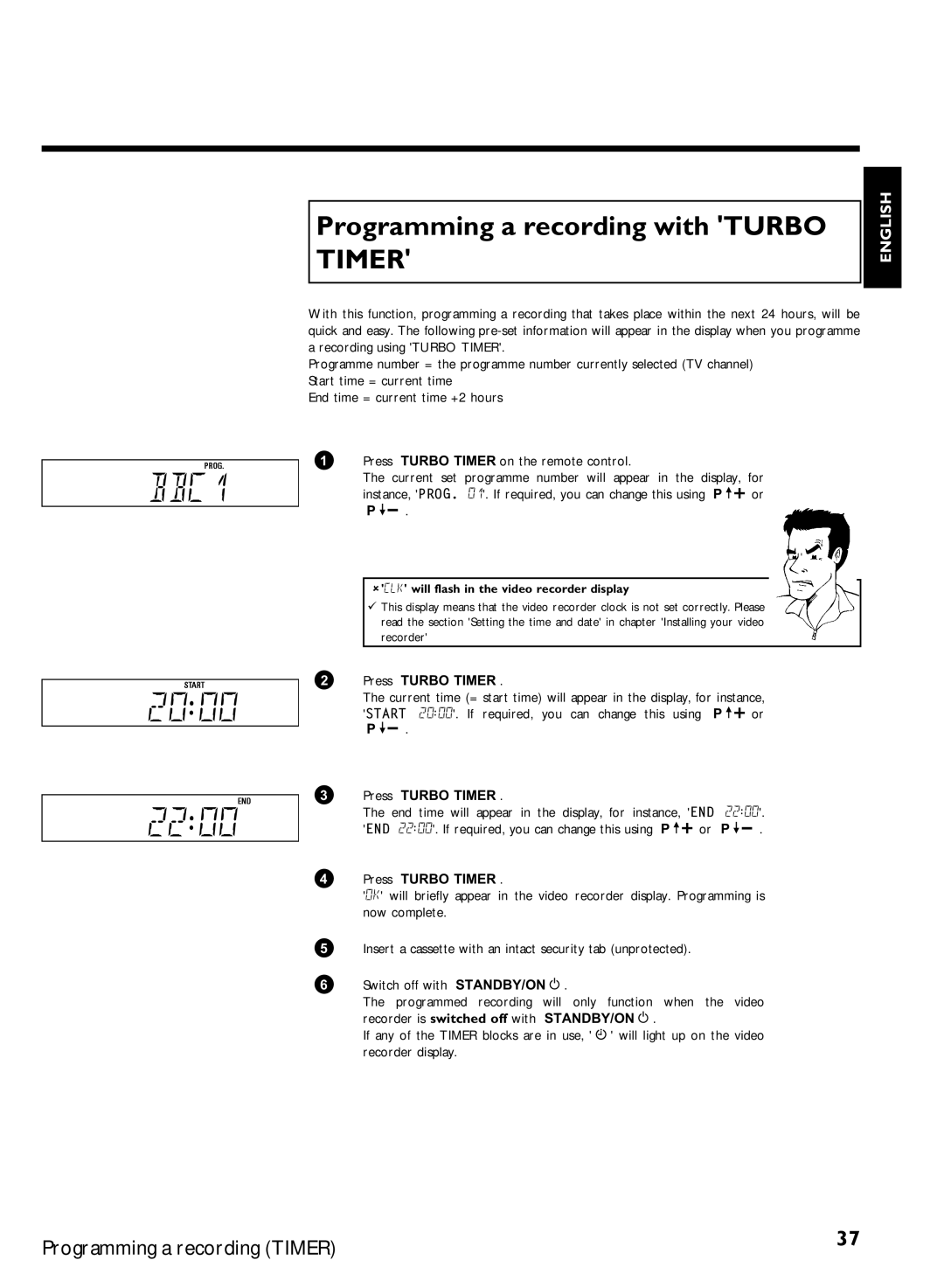Philips VCR VR 170/07 manual Programming a recording with Turbo Timer 