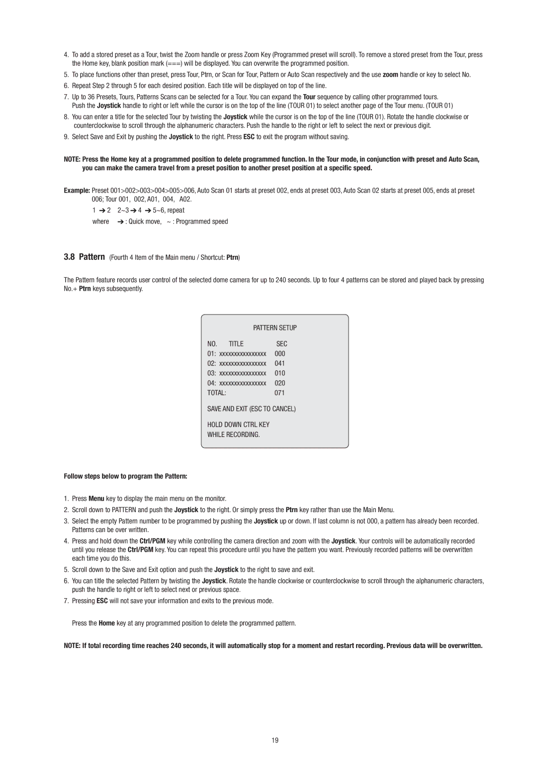 Philips Video Camera manual Pattern Setup Title, Follow steps below to program the Pattern 