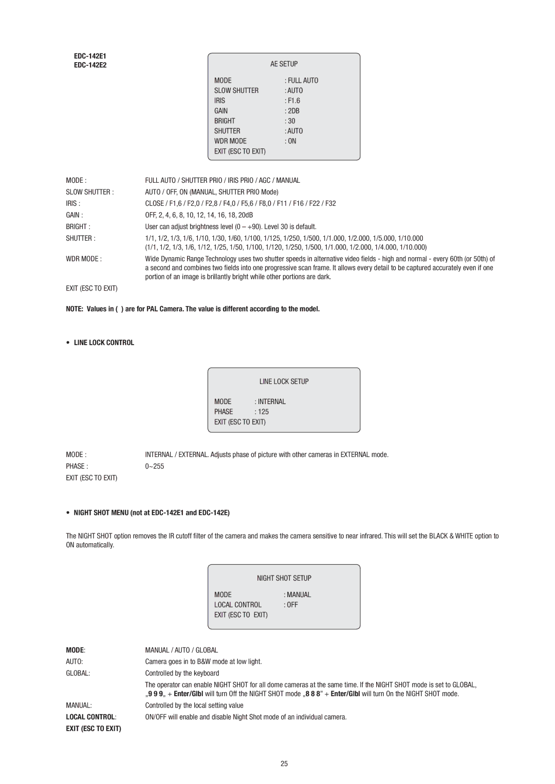 Philips Video Camera manual Line Lock Control, Mode, Local Control, Exit ESC to Exit 