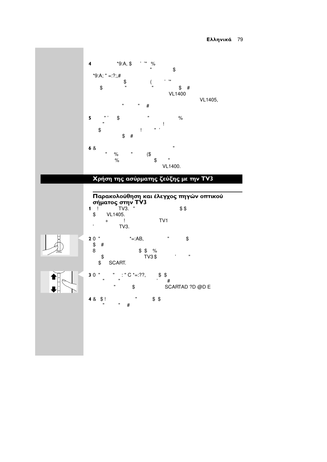 Philips manual 1 p 18 B-28. S pp VL1400, Pp p pp, TV3. p VL1405 TV1 p, + B-22 Pppp 