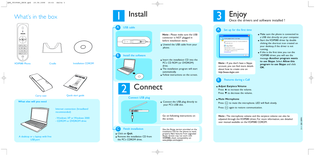 Philips VOIP080 quick start Install, Enjoy, Connect 