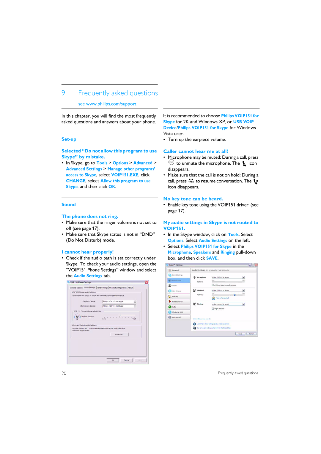 Philips VOIP151 manual Frequently asked questions 