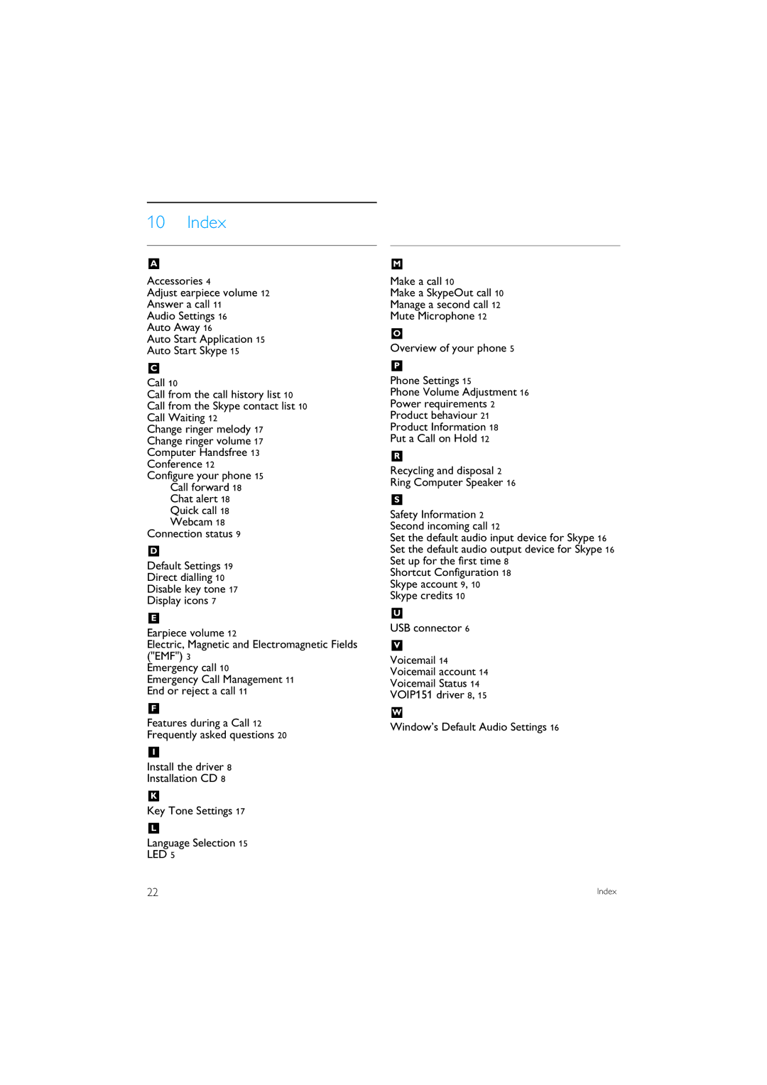 Philips VOIP151 manual Index, Led 