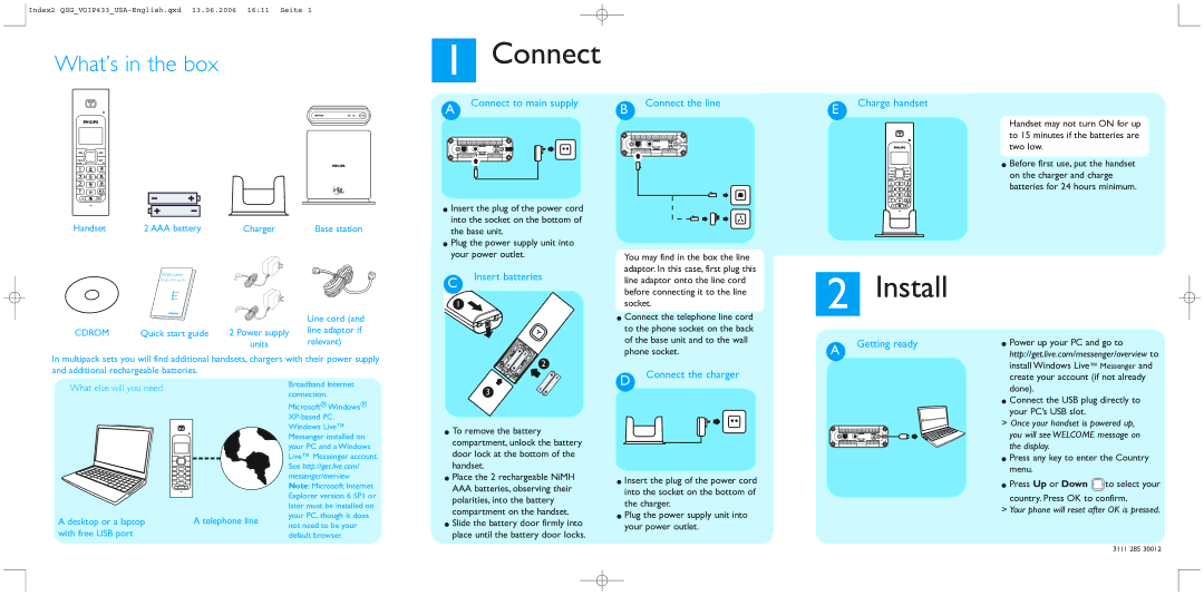 Philips VOIP433 quick start Connect, Install 