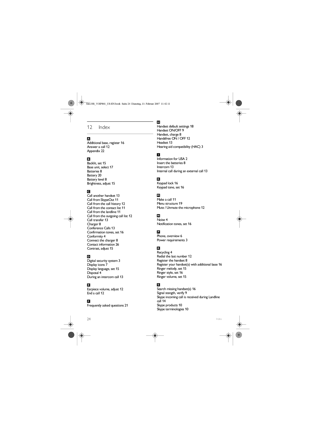 Philips VOIP841 manual Index, Skype incoming call is received during Landline call 