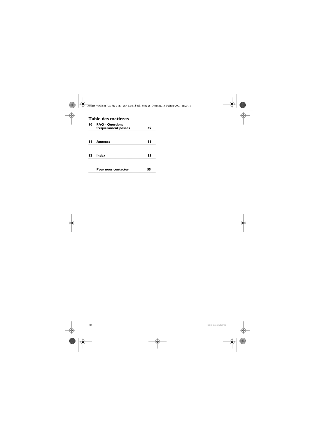 Philips VOIP841 manual Table des matières 