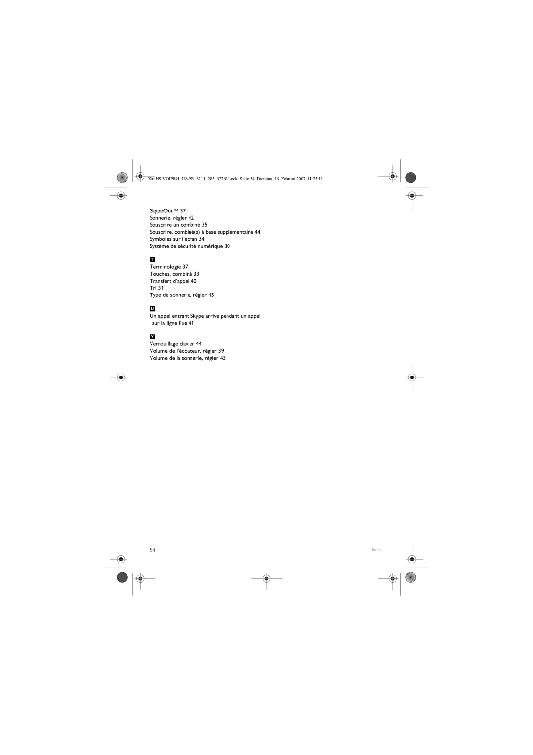 Philips VOIP841 manual Index 