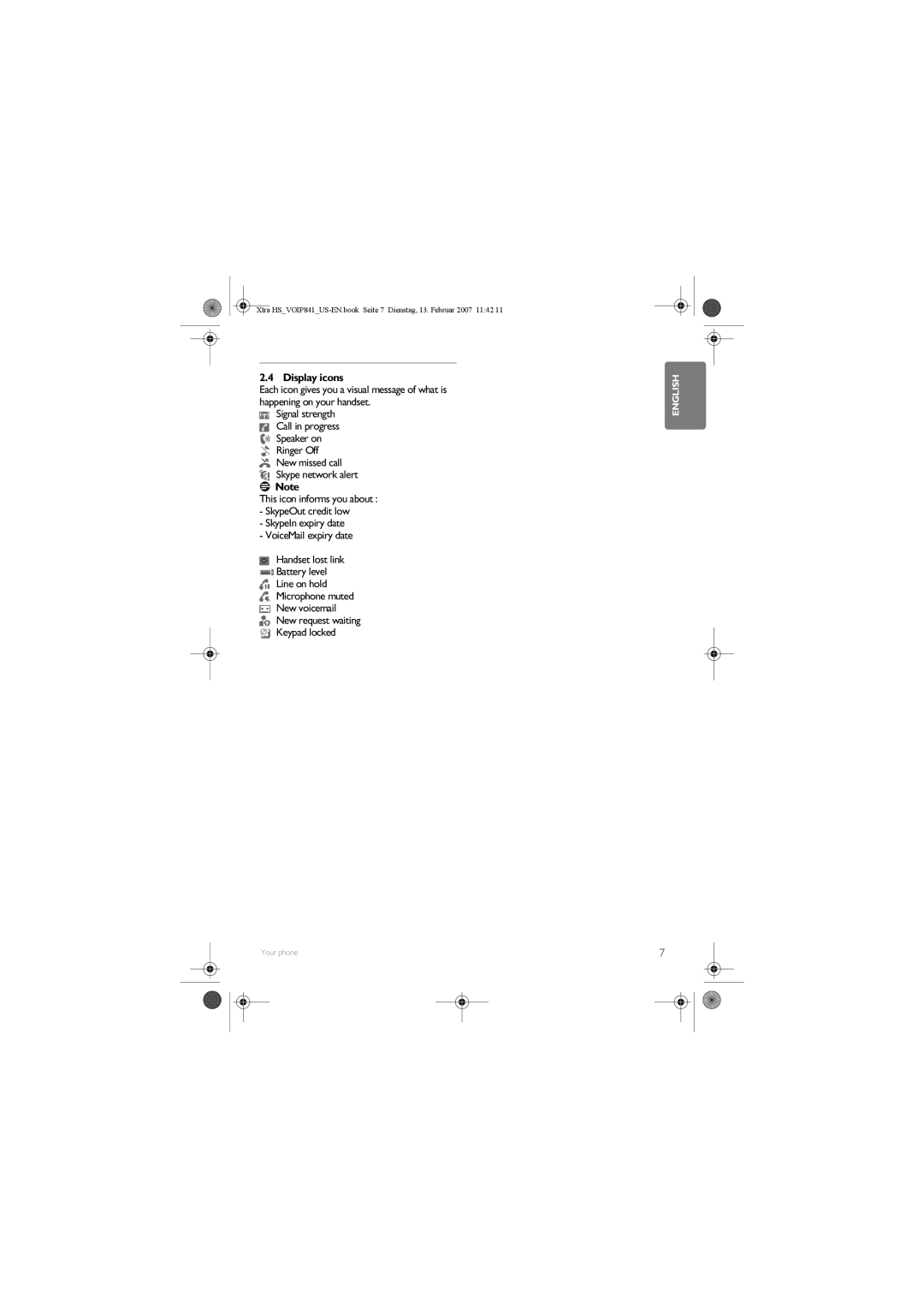 Philips VOIP841 manual Display icons 